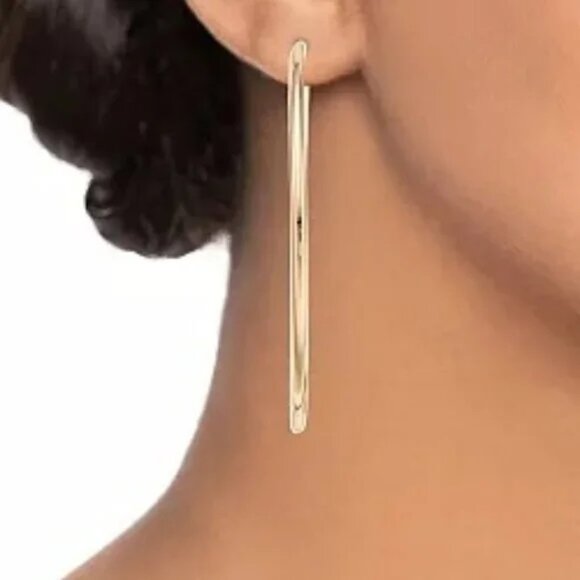 NINE WEST Mod/Contemporary Gold Shiny Smooth 2.25" Hoop Earrings**NEW! - Picture 2 of 2